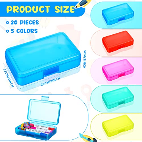 Zhehao 20Pcs Plastic Pencil Box Clear Pencil Case For Kids Multi Purpose Pencil Box Colorful Hard Plastic Pencil Box Office Supplies Storage Organizer Box Brush Painting Pencils Storage Box, 5 Colors #TOP1