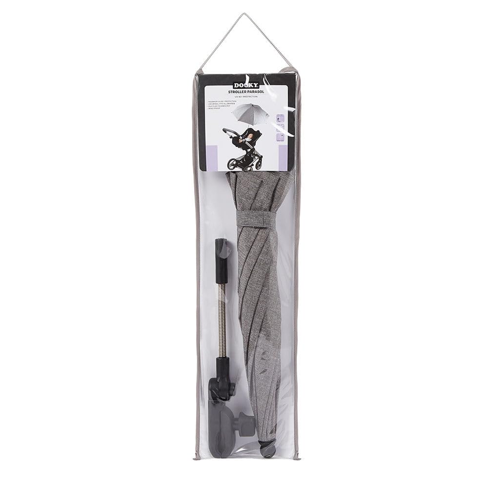 Ombrellone Dooky per carrozzina o passeggino (universale e flessibile, protezione UPF 50+, flessibilità di 180 gradi, tecnologia flex, sistema easyfix, idrorepellente), Grigio