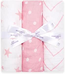 Teli In Mussola Cotone Bio Bloomsbury Mill - Set 6 Pezzi 70x70cm, Rosa E Bianco, Per Neonati - Foto 3