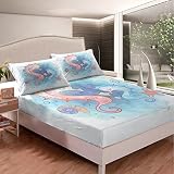 Juego de sábanas de caballito de mar de dibujos animados, lindas sábanas de criatura del océano, para niños, niñas, animales submarinos, ropa de cama de matrimonio, tamaño doble