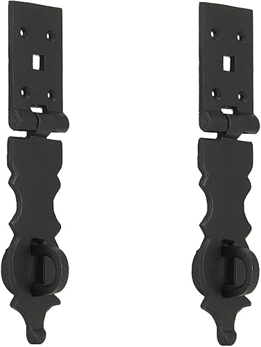 Perilla Home Paquete de 2 cerrojos de metal negro decorativo para puerta de hierro forjado negro con gancho abatible y tirador multifuncional