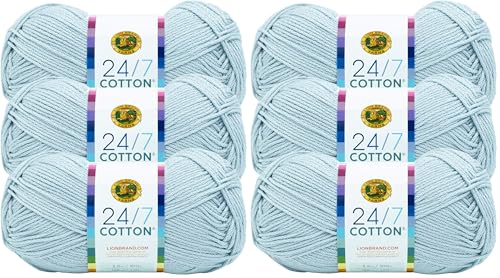 Image of Lion Brand 24 /7 Cotton Yarn, Yarn for Knitting, Crocheting, and Crafts, Cool Grey, 6 Pack