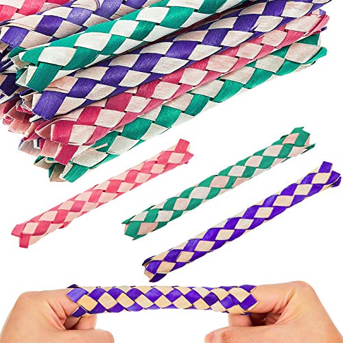 Syhood 24 Pcs Chinese Finger Traps Bamboo Finger Traps for Kids and Adults Pet Bird Chew Bird Foraging Chopper Toy Fun Birthday Party Favors Goodie Bag Stuffers Fillers in Assorted Colors
