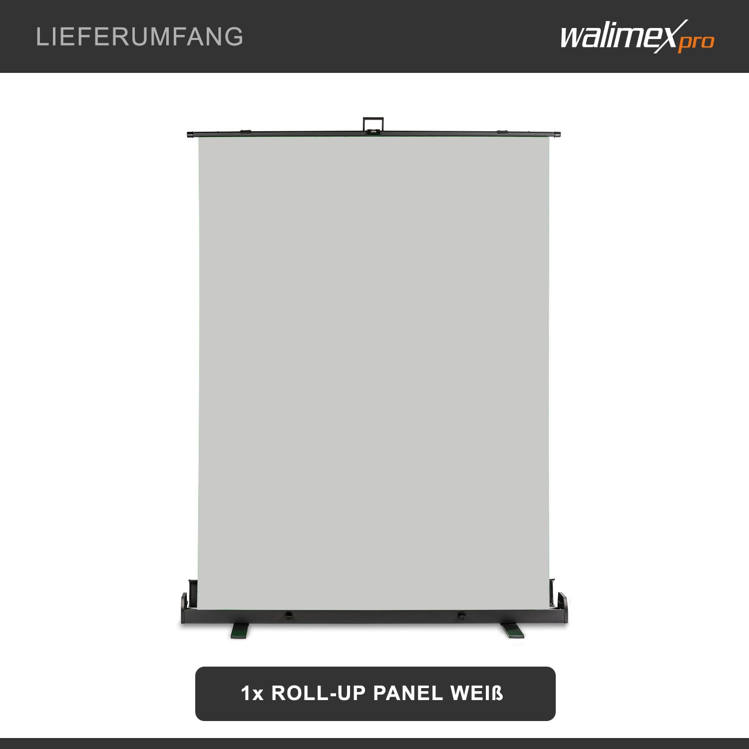 Walimex pro Roll-up Panel Hintergrund grau 155 x 200 cm, Fotohintergrund mit Transportbox, Hintergrundsystem für Fotostudio, knitterfreie Fotoleinwand ideal für Portraits und dezente Lichtakzente