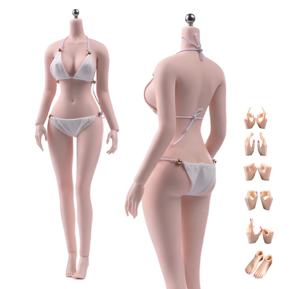 1/6 Scale Female Body,12inch Super Flexible Plump Body Type Female Figure with Detachable Feet Hand Shapes Seamless Miniature Action Figure Collectible (240101P Pale Skin)