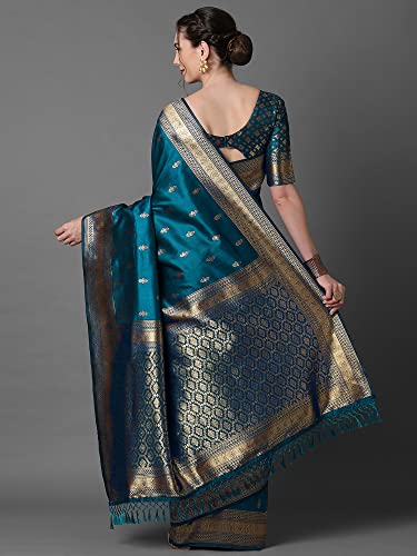 Image of AKHILAM Women's Banarasi Silk Blend Woven Design Golden zari Work Saree With Unstitched Blouse Piece (2PAKHI41 Parent)