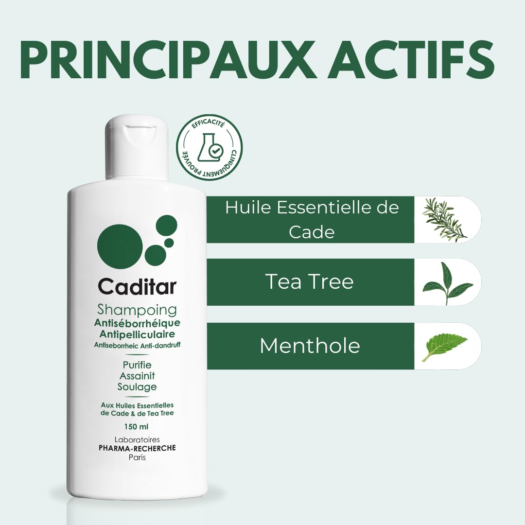 Caditar Antiséborrhéique • Shampoing Assainissant • Flacon 150ml • Sans Parabene, Sans Phénoxyéthanol et Sans Silicone • Fabriqué en France par LABORATOIRES BIO-RECHERCHE