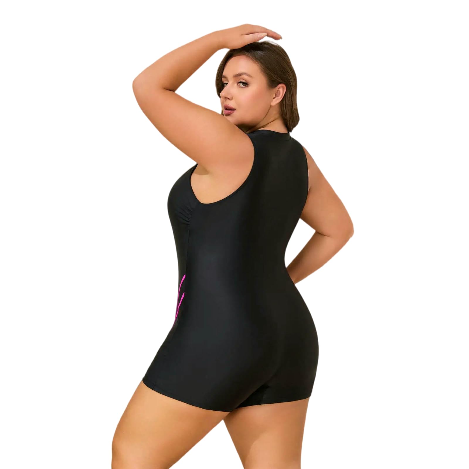 bañador Traje De Baño Frontal con Cremallera Tamaño Más Grande – Mujer Upf50 + Sin Mangas Control del Vientre Una Pieza-Black Pink-4xl
