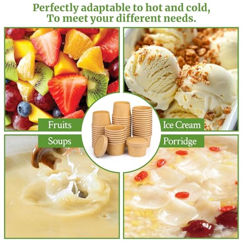Image of 16 Oz 25 Pcs Paper Soup Cups with Lids, Paper Ice Cream Cups | Biodegradable Soup Containers with Lids, To Go Soup Container for Ice Cream, Yogurt, Cold and Hot Food