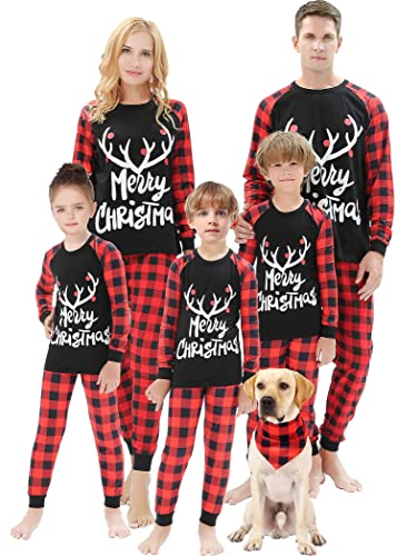 Loncoco Matching Family Pajamas Christmas Sleepwear Holiday Deer Printed Jammies Red Plaid Pjs Size 6