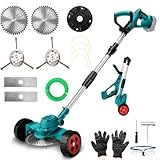 Akku Rasentrimmer Rasenkantenschneider Freischneider für Makita 18V (ohne Akkus), 4 in 1 Unkrautbürste Schneidklingen, Rasentrimmerfaden Batterie Rasenmäher Teleskopgriff mit Rasenschneiden Räder