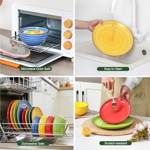 Image of Selamica Ceramic Plates and Bowls Sets,32 Pieces Dinnerware Sets for 8,Scratch Resistant Dish Set for holiday gathering,Dishwasher & Microwave Safe, Dopamine Colors
