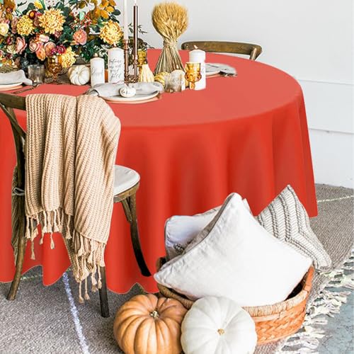 Image of 12 Pcs Fall Plastic Tablecloths, Disposable Round Autumn Table Cover 84 Inch Waterproof Table Covers for Fall Harvest Thanksgiving Day Family Birthday Baby Shower Party Decorations