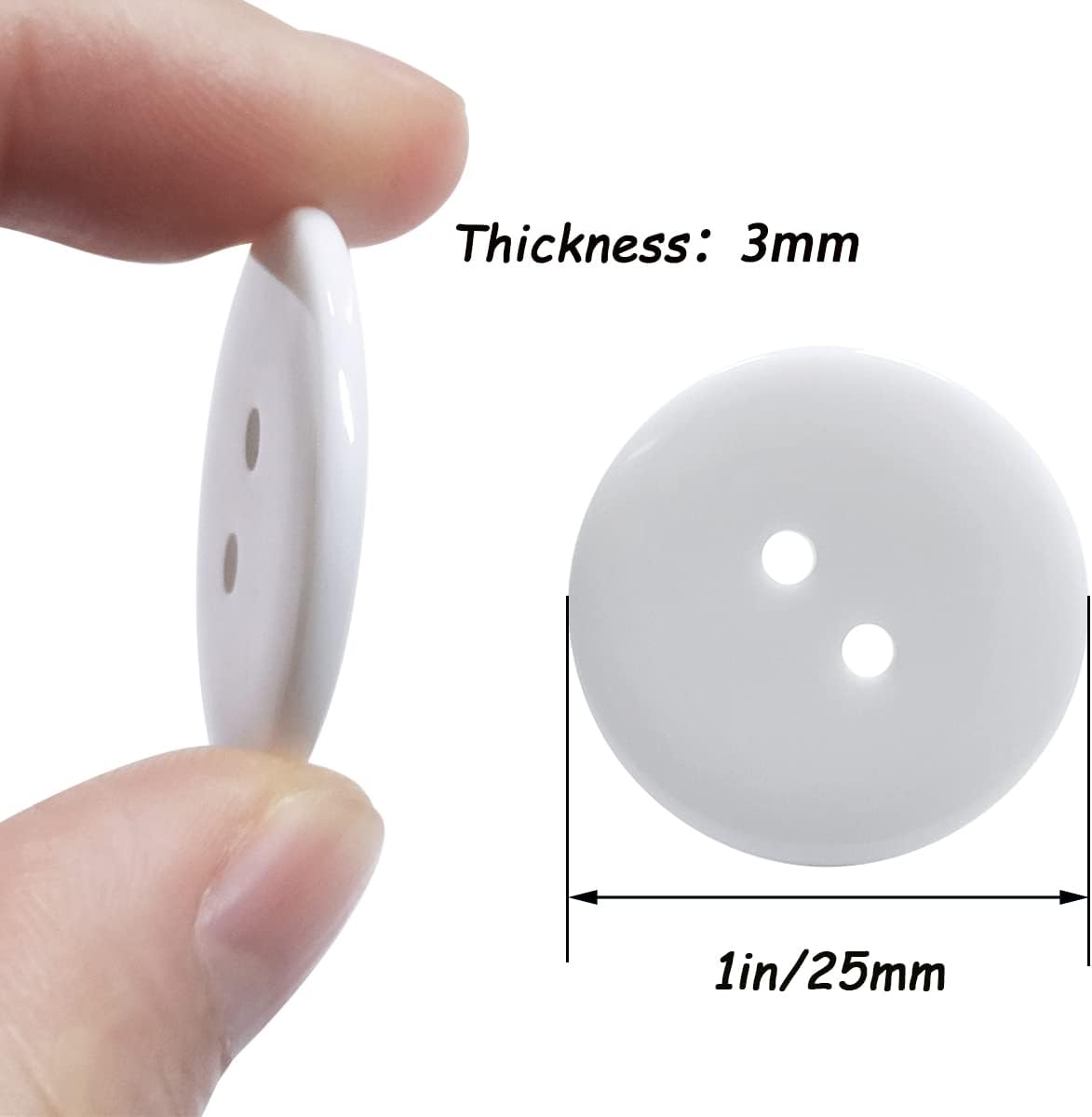 50 Pcs Resin Buttons 2 Hole Buttons for Sewing Round Shirt Button Craft 1inch (White)