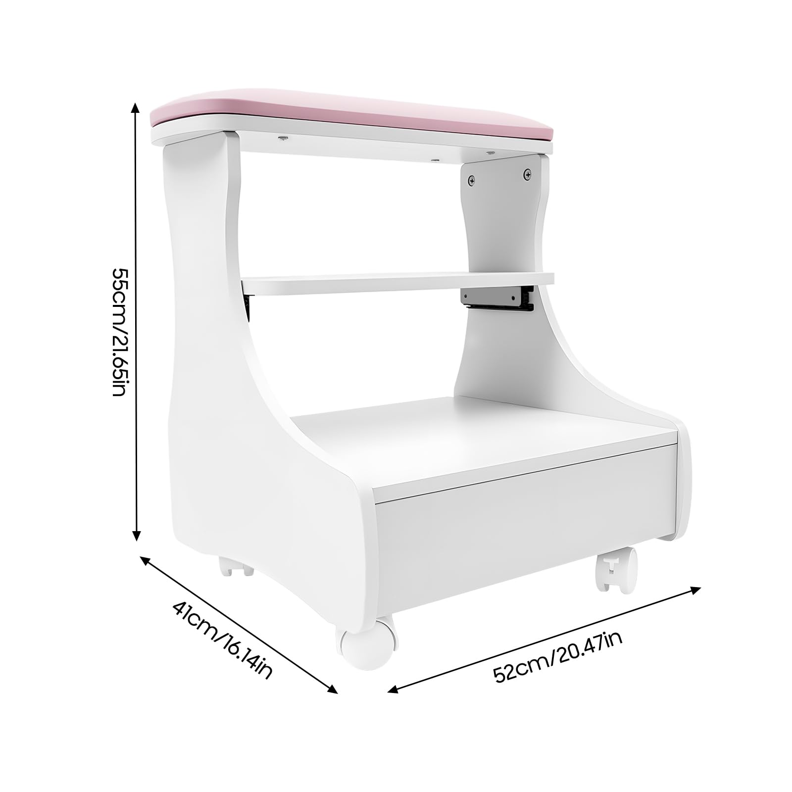 Pediküre Fußstütze, Fußstütze mit Rollen, Fußbad mit Rollen, bequemes Kissen, Fußstütze, dicke MDF-Platten, Belastung 20 kg, Haus, Badezimmer, Wohnzimmer, Rosa