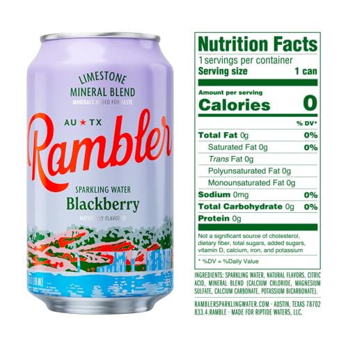 Image of AUTX RAMBLER Sparkling Water, Texas Limestone Mineral Blend, Blackberry Flavor, 12-Ounce Cans, Three 8-Packs (24 Cans)