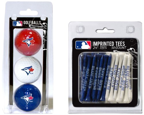 Team Golf MLB Toronto Blue Jays 3 Golf Balls And 50 Golf Tees Logo Imprinted Golf Balls (3 Count) & 2-3/4" Regulation Golf Tees (50 Count), Multi Colored