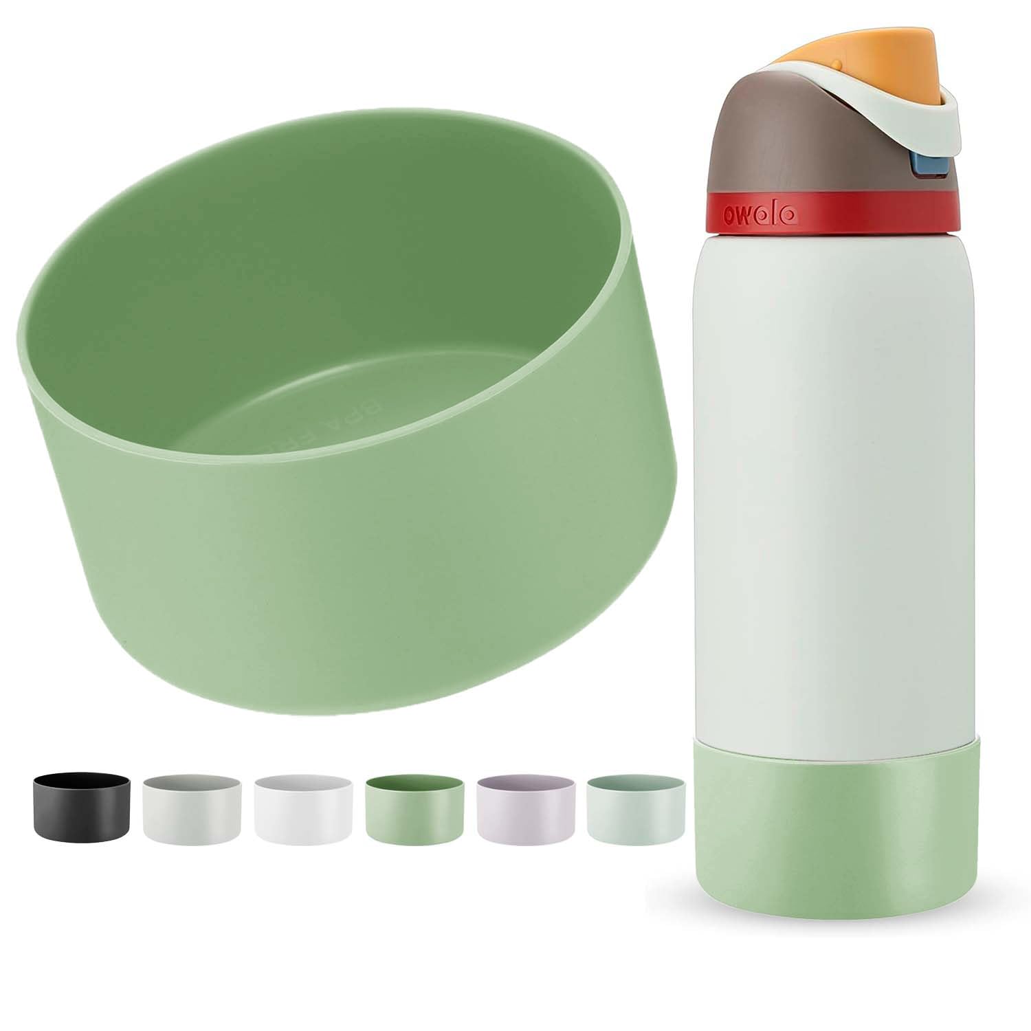Affute Silicone Boot for Owala Water Bottle 32 oz, Anti-Slip Protective Sleeve for FreeSip/Twist/Flip Water Bottles, BPA Free, Bottom Bumper Cover Protects water bottles from scratches (Green, 32oz)