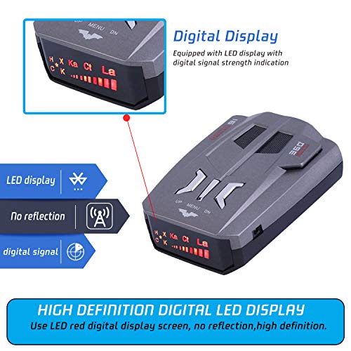 【2021 Upgraded】 Radar Detector for Cars, Laser Radar Detectors, Voice Prompt Speed, Vehicle Speed Alarm System, Led Display, City/Highway Mode, Car 360 Degree Automatic Detection(V9)