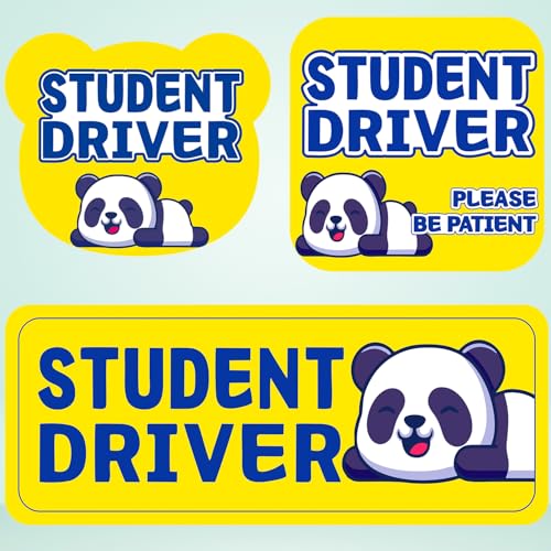 Image of Student Driver Please Be Patient Car Magnet, Yellow Panda Cute Shape, Patient with Reflective Magnetic Bumper Sticker Set Detachable, Novice Safety Signs.Set of 3