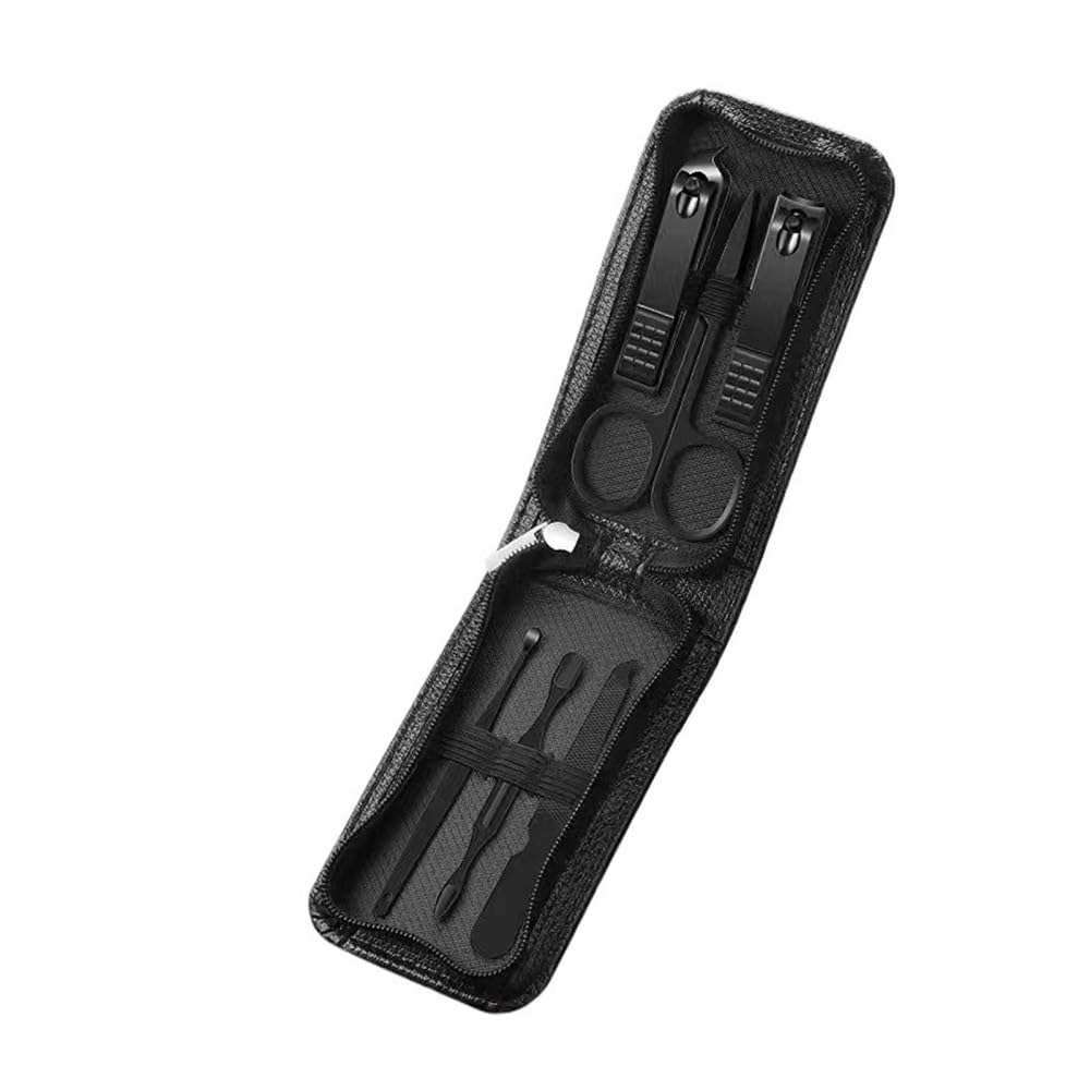 Tagliaunghie 6 Pezzi Set Manicure Portatile di Lusso Strumenti per Pedicure Set tagliaunghie Nero Brillante Strumenti per la Cura Personale Forbici per Sopracciglia Kit per Unghie (Nero)