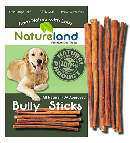 Natureland 6" Bully Sticks Thin - All-Natural, Free Range, Grass-Fed, 100% Beef Dog Chews (6" Bully Stick Thin - 20 Pack)