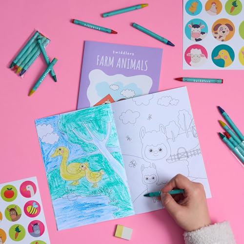 THE TWIDDLERS - 12 Bundle Pack Coloring Books with 48 Crayons & 216 Stickers (Farm Animals) - Mini Coloring Books for Kids Ages 4-8, DIY Art Drawing Activity Book for Toddlers, Birthday Party Favors by THE TWIDDLERS - Image 6