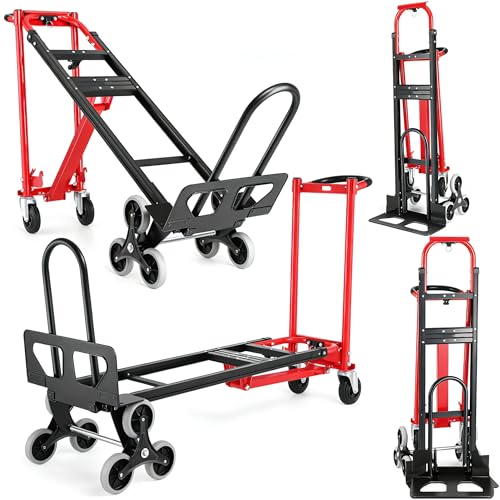 Image of Heavy Duty Stair Climbing Hand Truck - 1000 LBS Capacity 4-in-1 Convertible Dolly Cart, Foldable Platform Utility Cart for Moving Boxes, Industrial Grade Steel Construction(red)