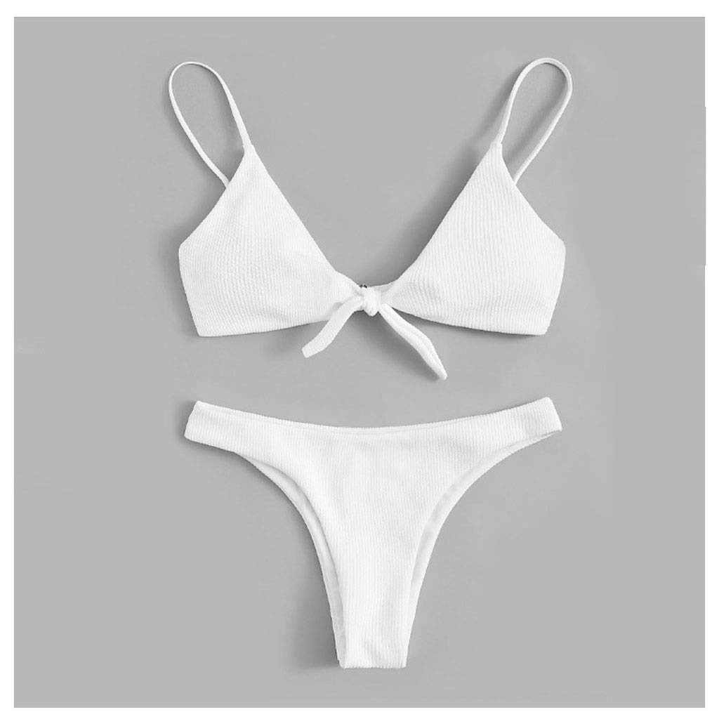 WANGJUN Sexy Ribbed Swimsuit Female Bikini Set Solid Swimwear Women Swimming Suit Bathers Bathing Suit D, Size : Large