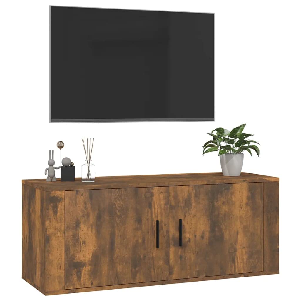 TV-Wandschrank Räuchereiche 100x34,5x40 cm, schwebendes TV-Möbel, Holzwerkstoff, Wandkonsole für Wohnzimmer, Media Center