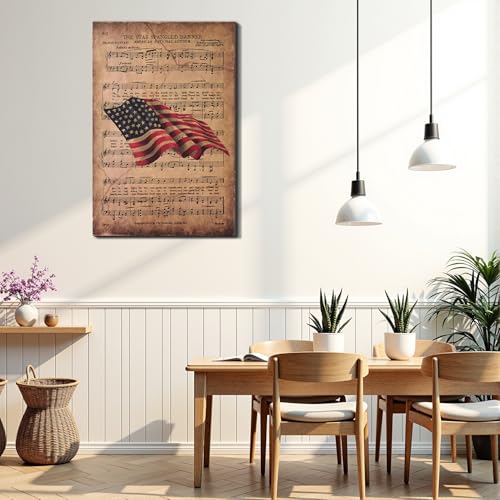 Image of Framed Bald Eagle American Flag Wall Art, Patriotic Rustic Canvas Art Pictures, USA Eagle Wall Decor, Made in USA Ready to Hang for Office Man Cave Living Room