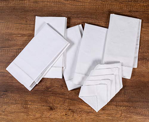 Image of Cloth Dinner Napkins-100% Cotton-18x18 inch with Hemstitched-White Color, Napkin,Cocktail Napkins,Dinner Napkins,Decorative Napkins, Mitered Corners, Machine Washable Dinner Napkins Set of 12