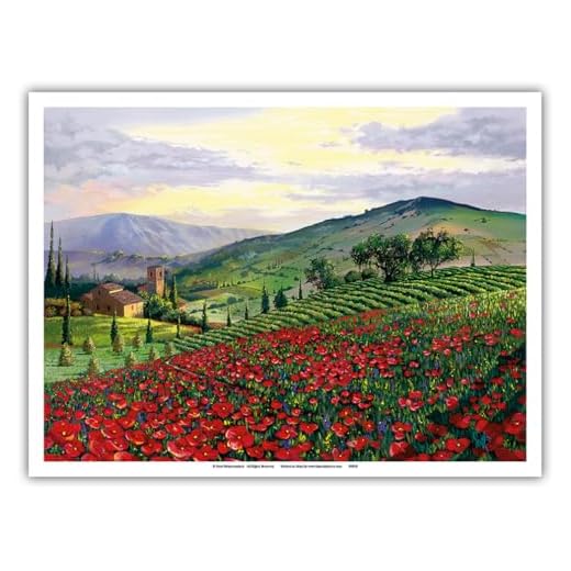 Timeless Tuscany - Italy - Flowerfield of Poppies - From an Original Color Painting by Scott Westmoreland - Master Art Print - 9in x 12in