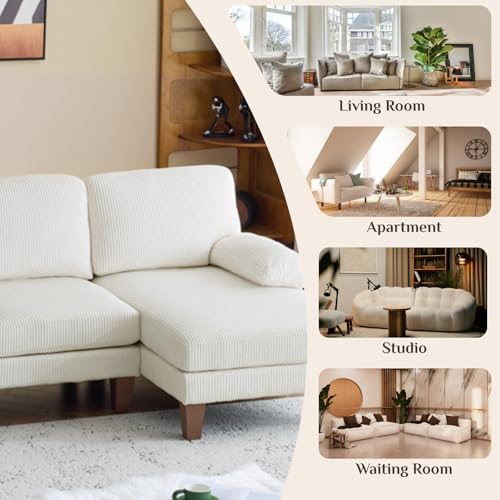 Karl home U-Shape Sectional Sofa Couch 111" Modern 4-Seat Sofa with Chaises Corduroy Fabric Upholstered Covertible Couch with Wood Grain Legs for Living Room, Reception Room, Apartment, Beige - Image 7