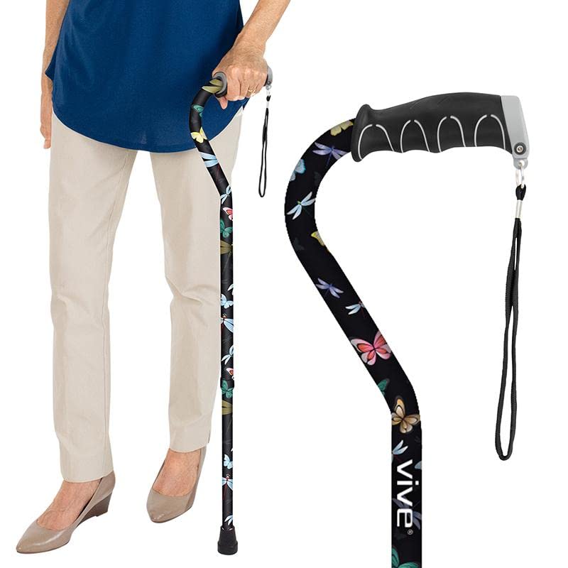 Vive Walking Cane for Women, Men, Elderly - Patented Offset Grip - Lightweight Adjustable Walking Aid with a Non-Slip Tip - Sturdy Balancing Mobility Aid for Seniors