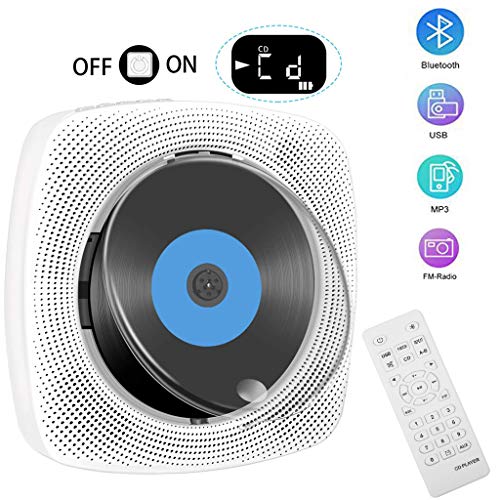 Bluetooth CD Player,Tragbarer Home Staubschutz Audio Boombox Wandmontierbarer Eingebauten HiFi Lautsprechern Mit Fernbedienung FM Radio, USB MP3