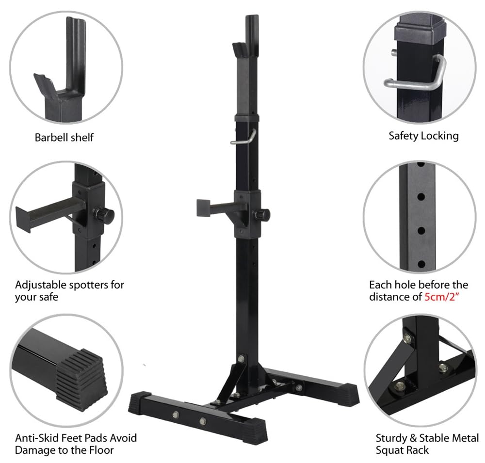 Yaheetech Soporte para Pesas Sentadillas Soporte Barra Pesas MAX 250 KG | 14 Niveles de Altura Ajustables，para Gimnasio y Casa, Color Negro