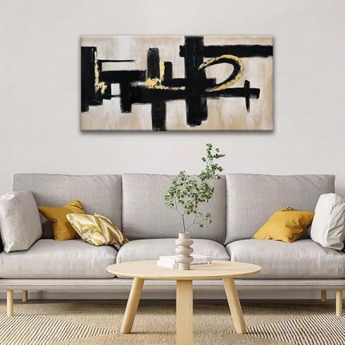 Tableau abstrait noir minimaliste pour habiller un grand mur blanc sans cadre