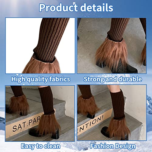 Image of Suxgumoe Women's Leg Warmers, Y2K Knit Knee High Socks, Faux Fur Fuzzy Long Winter Boot Cuffs Cover