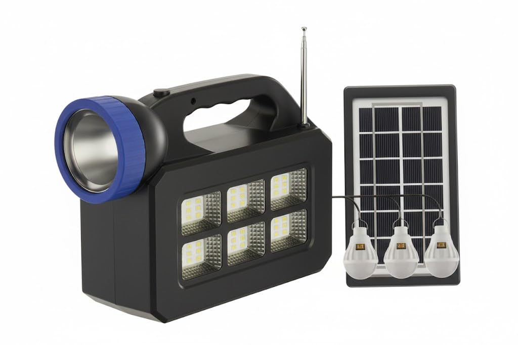 GENERATORE CON PANNELLO SOLARE PORTATILE CON CASSA BLUETOOTH RADIO FM E TORCIA