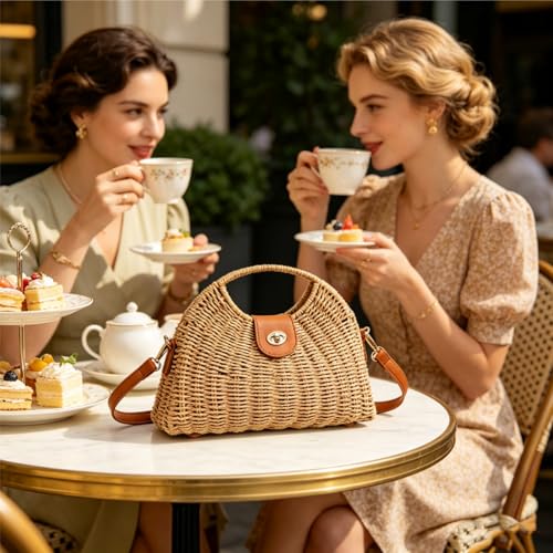 Image of ZAVOOS Straw Crossbody Bag for Women, Handwoven Rattan Beach Straw Purse with Handle, Detachable Strap, Fashionable Dumpling Bag Shoulder Handbag Clutch Purse for Travel, Holiday