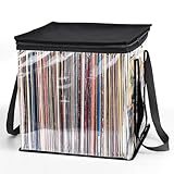 Facmogu Vinyl Record Storage Bag, 12 Inches LP Albums Storage Case with Handle, Clear Organizer Bag Holds up to 50 LP Records Albums, Protective Vinyl Record Carrying Holder for Travel Collection