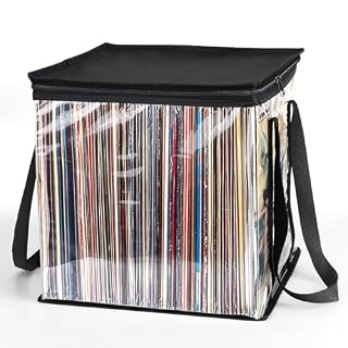 Facmogu Vinyl Record Storage Bag, 12 Inches LP Albums Storage Case with Handle, Clear Organizer Bag Holds up to 50 LP Records Albums, Protective Vinyl Record Carrying Holder for Travel Collection - Les Beatles, Paul McCartney, John Lennon, RIngo Starr, George Harrison