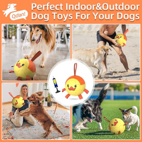 Image of QDAN Dog Toys Soccer Ball with Straps, Interactive Dogs Toys for Tug of War, Puppy Birthday Gifts, Dogs Tug Toy, Dog Water Toy, Durable Dog Balls for Medium & Large Dog - Duck(8 Inch) | Durable Dog Balls for Aggressive Chewers, Interactive Soccer Ball Toys, for Tug of War, Birthday Gifts for Large Dogs, Duck