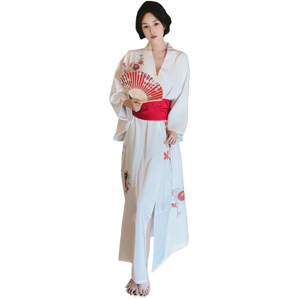 Hrippy Women's White Japanese Traditional Yukata Japanese Robe Geisha Yukata Kimono Summer Photography Cosplay Costume For
