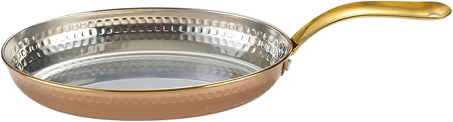 Seafood Paella Pan Stainless Steel Paella Pan with Handle, Frying Pan Nonstick Large Skillet for Home Restaurant or Camping, Dishwasher Safe,Rose Gold,18cm/7.1inch