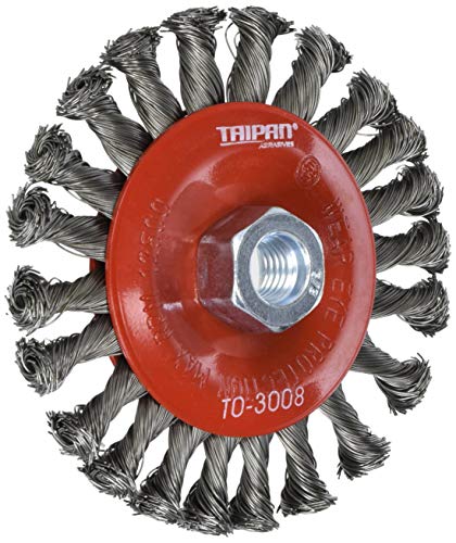 Taipan Abrasives TO-3008 Original Twist Knot MS Wire Wheel Brush, 0.020" Wire, 5" Dia, 5/8"-11 Arbor, 1/2" Face Width, 15000 RPM