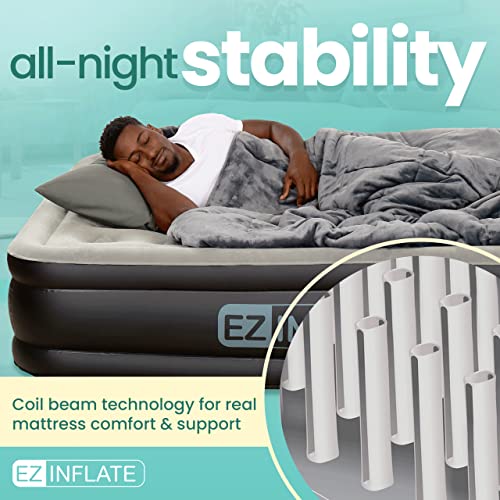 EZ INFLATE aufblasbare Luftmatratze mit eingebauter Pumpe, Luxus-Luftbett, aufblasbare Matratze für zu Hause, Camping, Reisen, luxuriöses Aufblasbett Queen schwarz / grau - Image 5