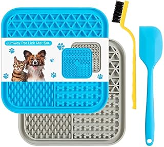 jurnwey Lick Mats for Dogs Cats: 2 Dog Lick Mats with 1 Silicone Spatula 1 brush for Dogs with Strong Suction Suitable for Pet Bathing Grooming Training, blue+grey