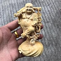 天然木　木彫り　七福神　布袋様 極上品 木彫仏像 七福神 布袋様 彫刻 本金 切金 天然木檜材 F